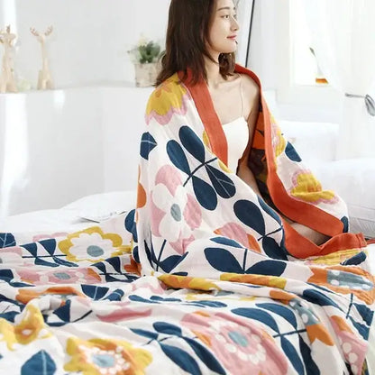 Vibrant orange & gold geometric nordic throw blanket bedroom bedspread