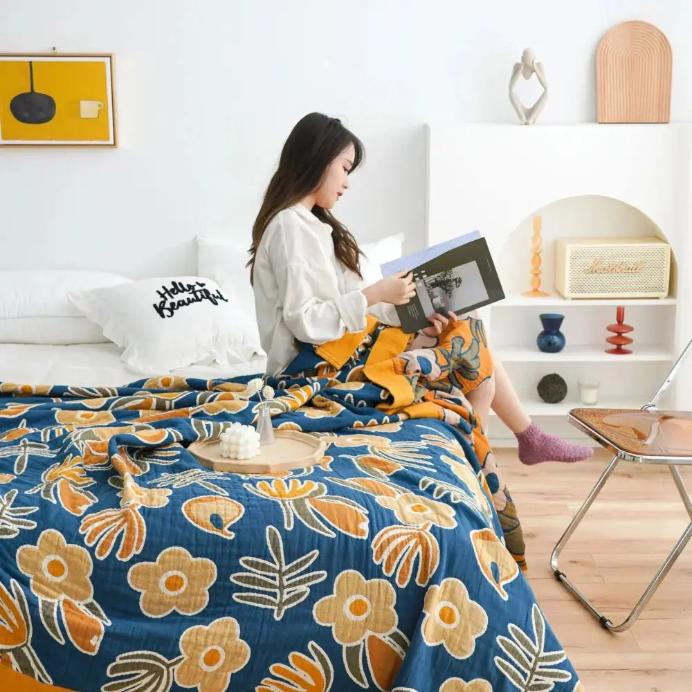 Vibrant orange & gold geometric nordic throw blanket bedroom bedspread