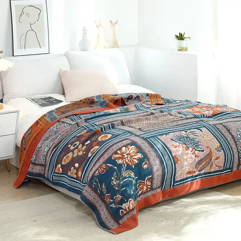 Vibrant orange & gold geometric nordic throw blanket bedroom bedspread