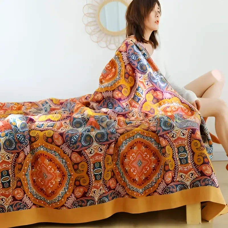 Vibrant orange & gold geometric nordic throw blanket bedroom bedspread