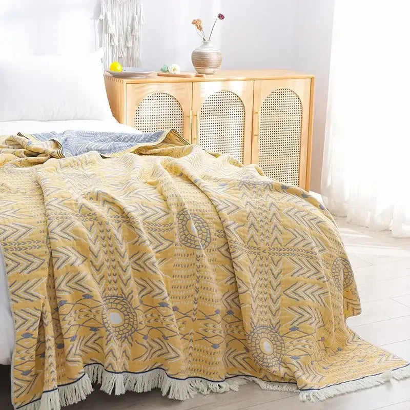 Vibrant orange & gold geometric nordic throw blanket bedroom bedspread