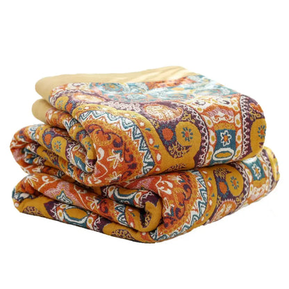 Vibrant orange & gold geometric nordic throw blanket bedroom bedspread