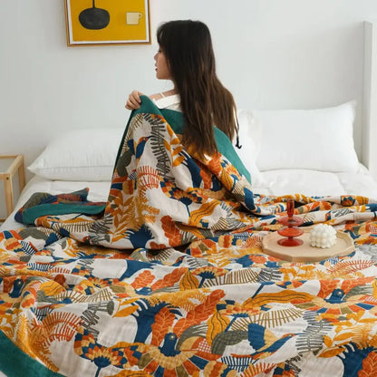 Vibrant orange & gold geometric nordic throw blanket bedroom bedspread
