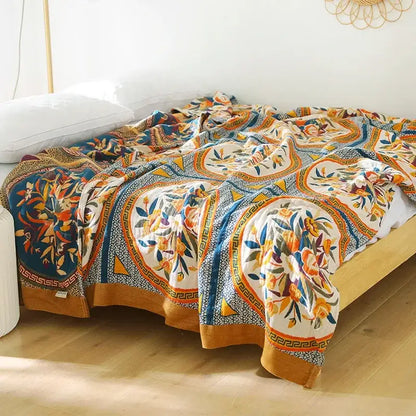 Vibrant orange & gold geometric nordic throw blanket bedroom bedspread