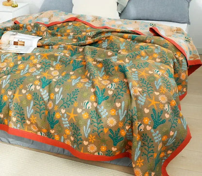 Vibrant orange & gold geometric nordic throw blanket bedroom bedspread