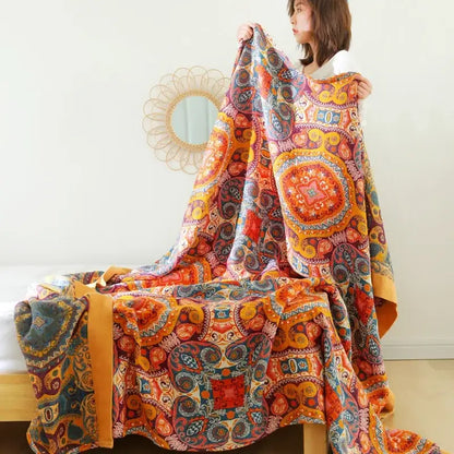 Vibrant orange & gold geometric nordic throw blanket bedroom bedspread