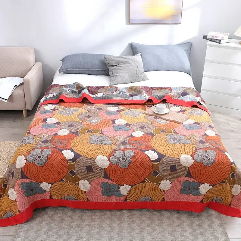 Vibrant orange & gold geometric nordic throw blanket bedroom bedspread