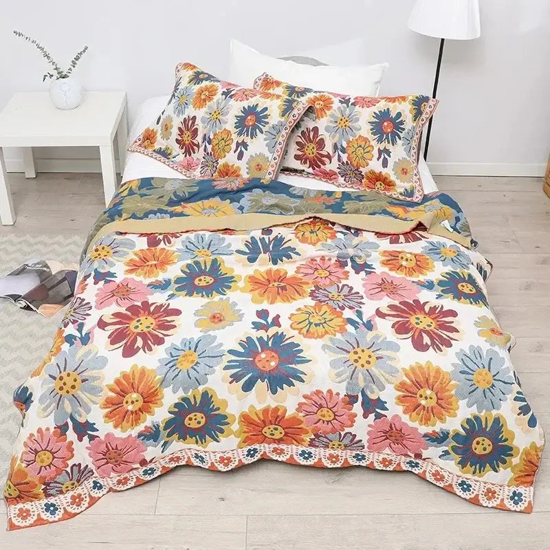 Vibrant orange & gold geometric nordic throw blanket bedroom bedspread