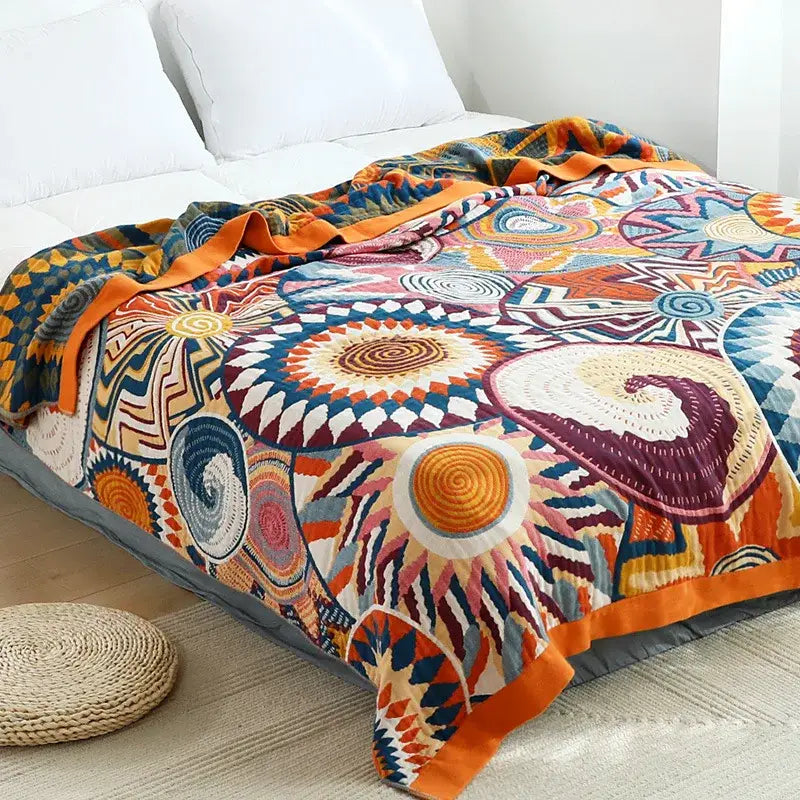 Vibrant orange & gold geometric nordic throw blanket bedroom bedspread