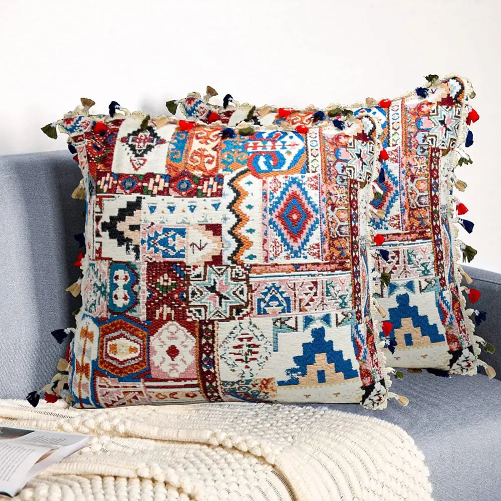 Vibrant patchwork ethnic boho throw pillow covers living room decor
