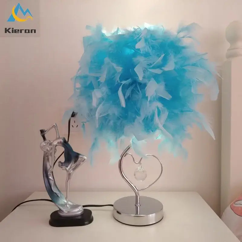 Vibrant pink crystal feather led table lamp for bedroom