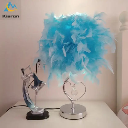 Vibrant pink crystal feather led table lamp for bedroom