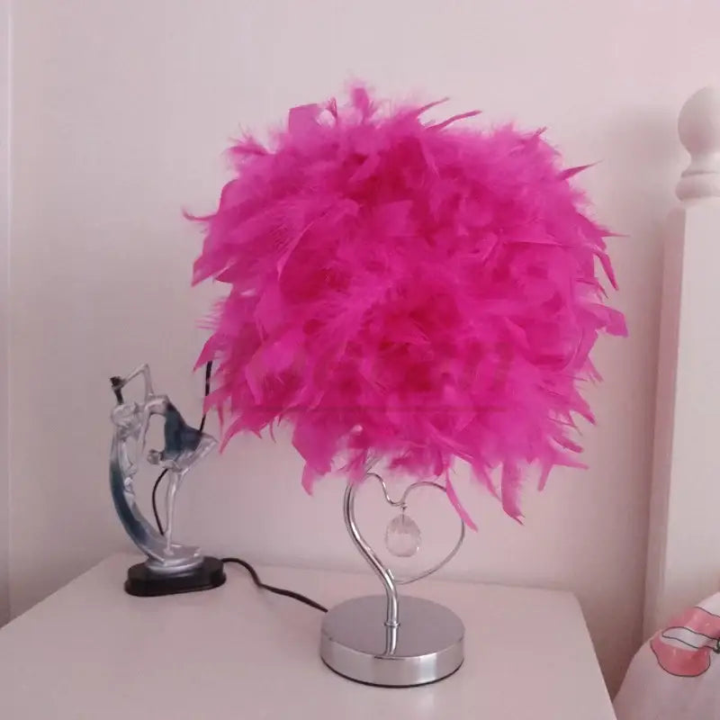 Vibrant pink crystal feather led table lamp for bedroom