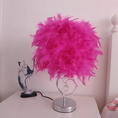 Vibrant pink crystal feather led table lamp for bedroom