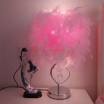 Vibrant pink crystal feather led table lamp for bedroom