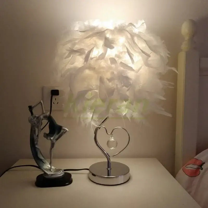 Vibrant pink crystal feather led table lamp for bedroom