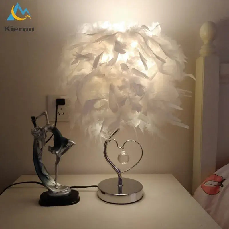 Vibrant pink crystal feather led table lamp for bedroom