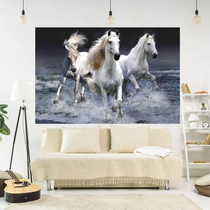 Vibrant red & blue horse 3d printing tapestry wall hanging bedroom