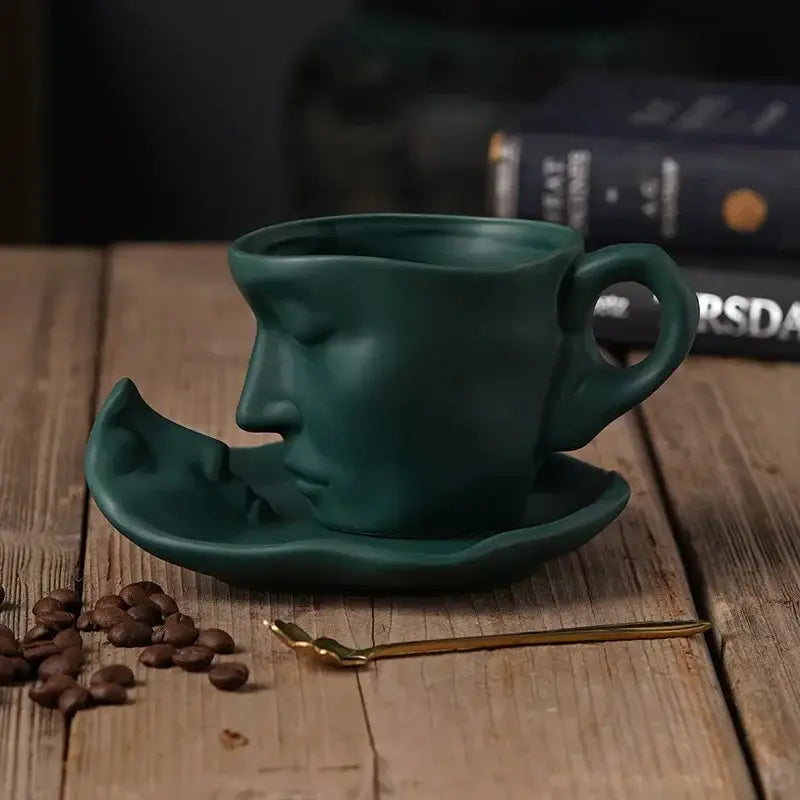 Vibrant red frosted ceramic face mug set for kitchen and dining room