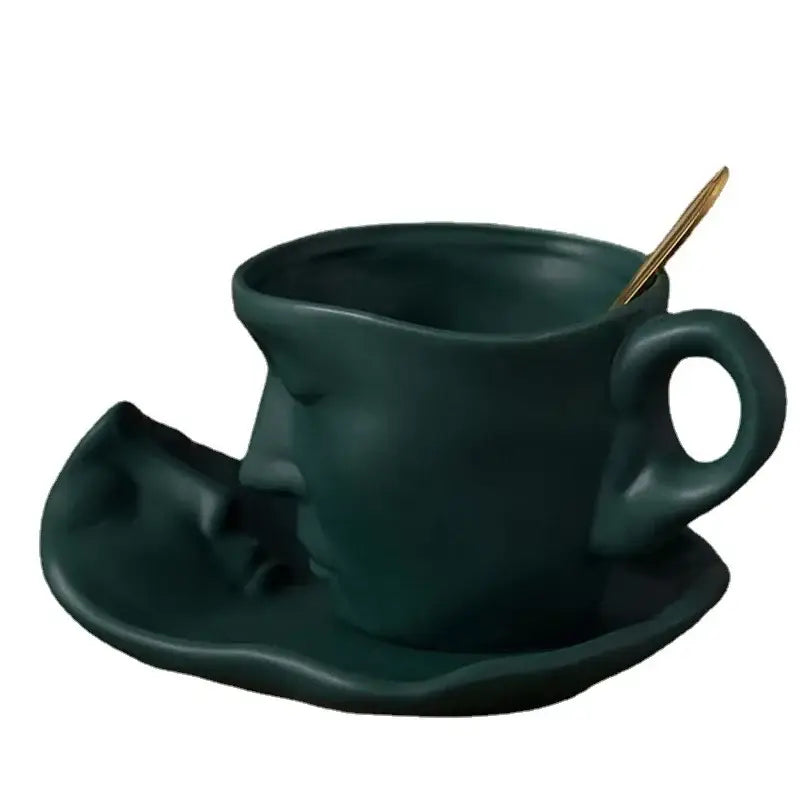 Vibrant red frosted ceramic face mug set for kitchen and dining room