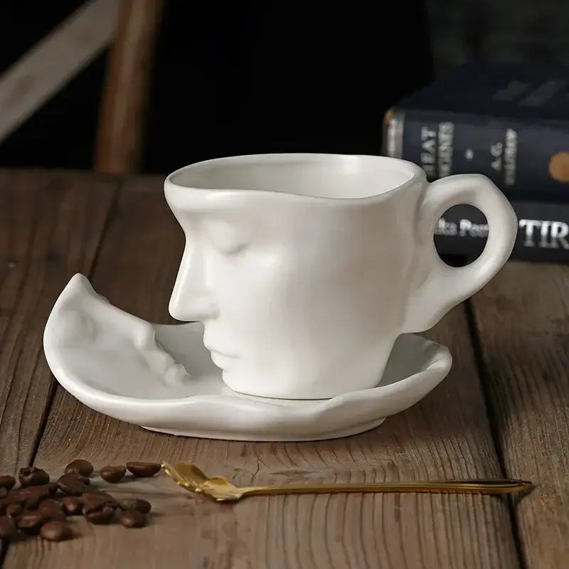 Vibrant red frosted ceramic face mug set for kitchen and dining room