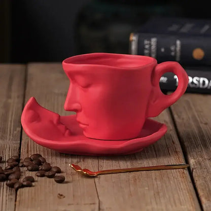 Vibrant red frosted ceramic face mug set for kitchen and dining room