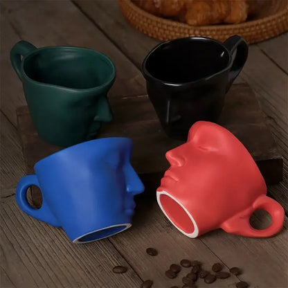 Vibrant red frosted ceramic face mug set for kitchen and dining room
