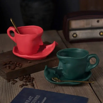 Vibrant red frosted ceramic face mug set for kitchen and dining room