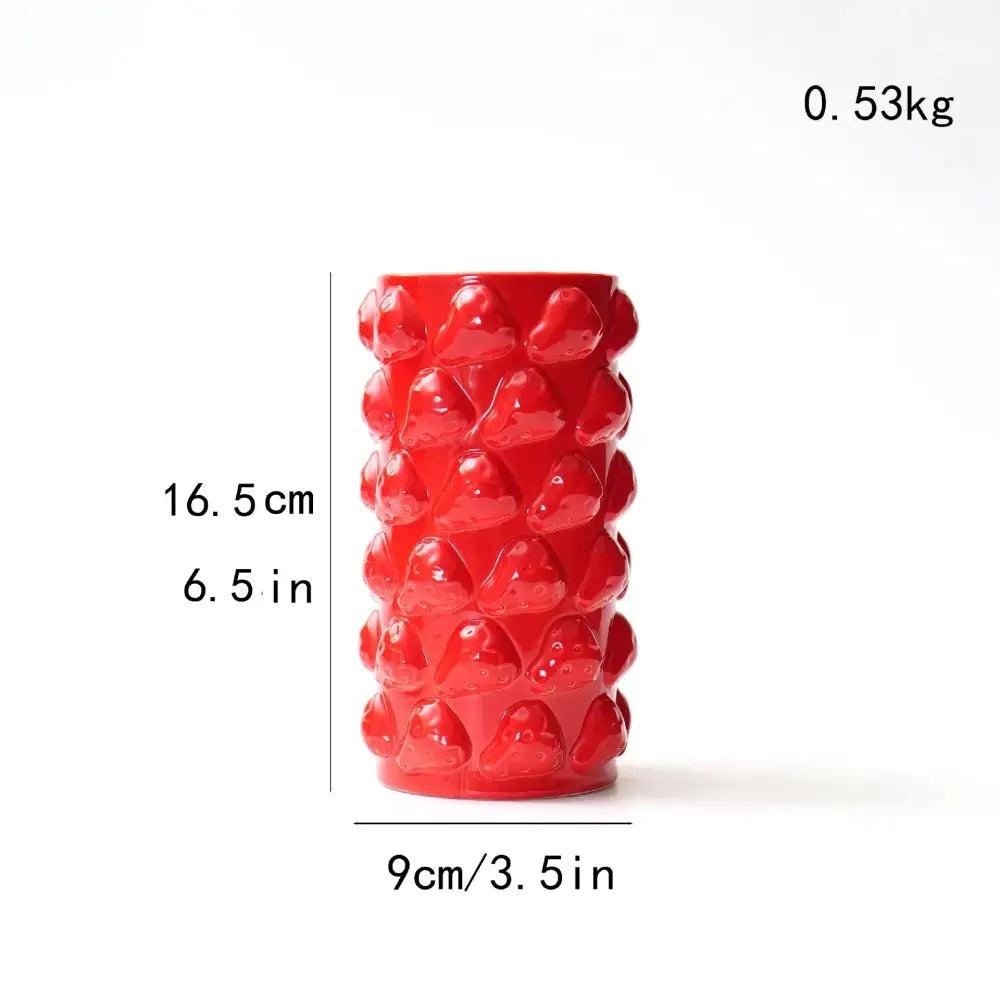 Vibrant red fruit relief vase kitchen ceramic floral decor