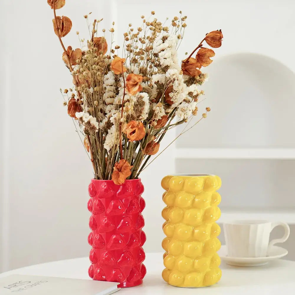 Vibrant red fruit relief vase kitchen ceramic floral decor