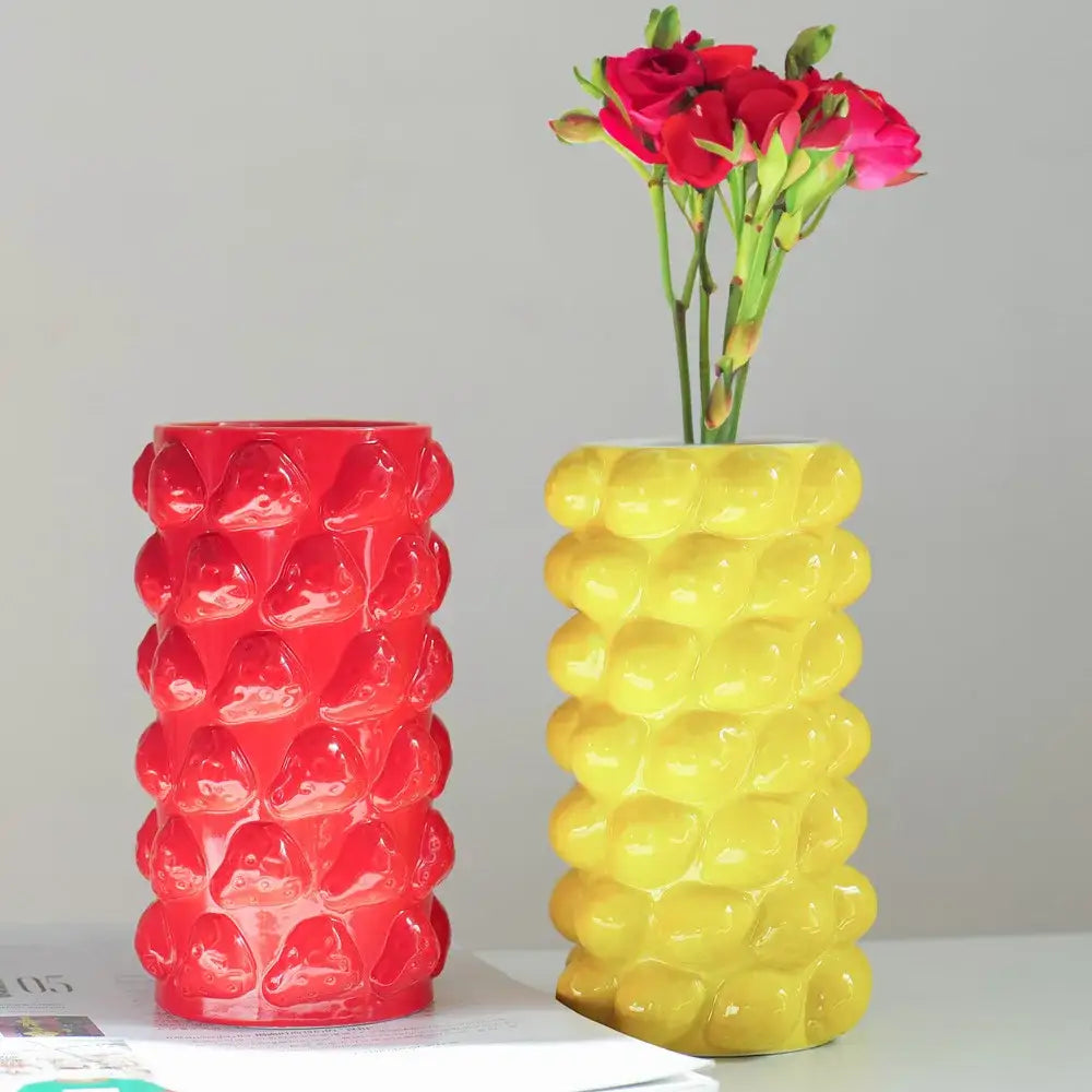 Vibrant red fruit relief vase kitchen ceramic floral decor
