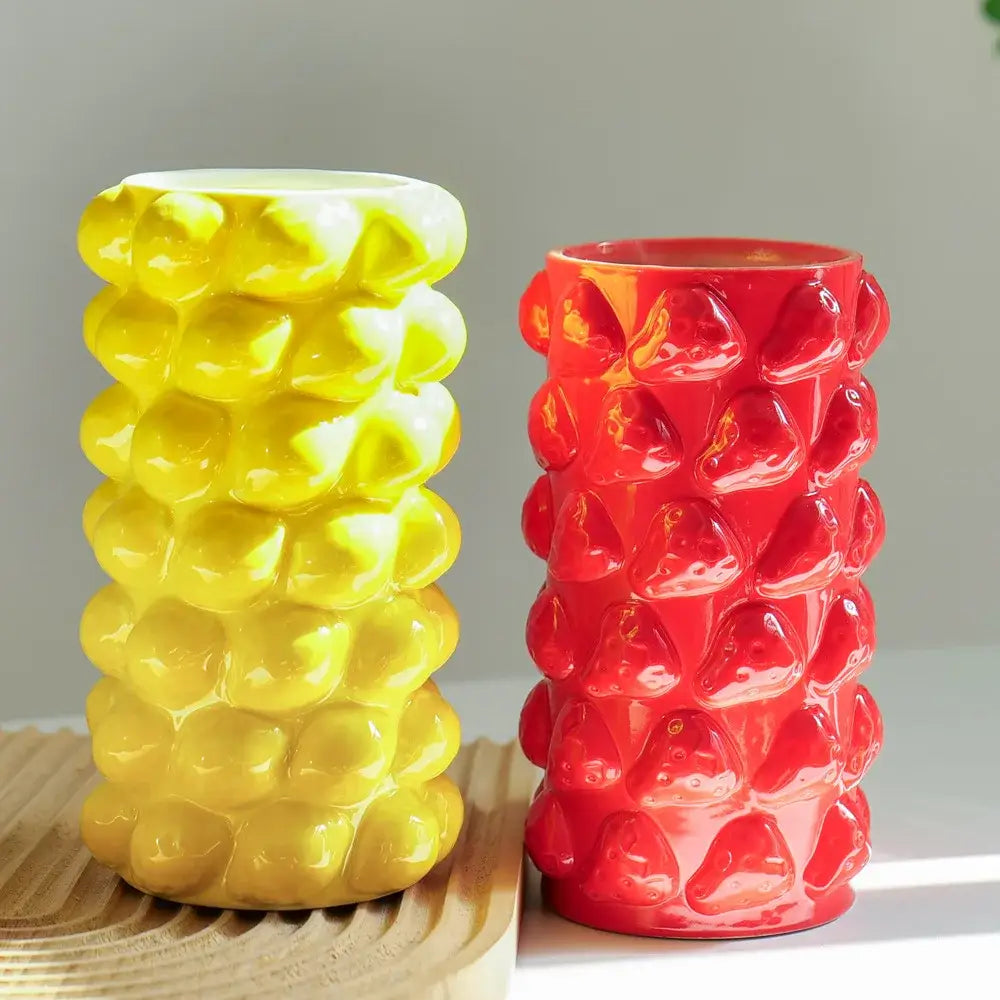 Vibrant red fruit relief vase kitchen ceramic floral decor