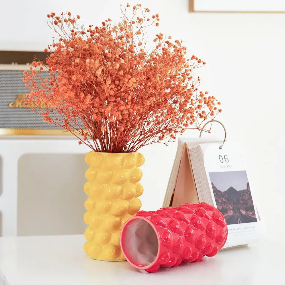 Vibrant red fruit relief vase kitchen ceramic floral decor