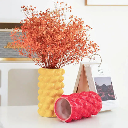Vibrant red fruit relief vase kitchen ceramic floral decor