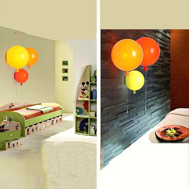 Vibrant red orange & yellow balloon lamps wall light for bedroom