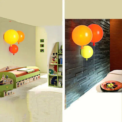 Vibrant red orange & yellow balloon lamps wall light for bedroom