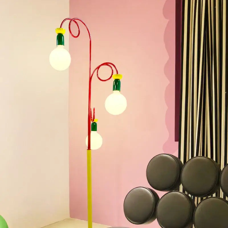 Vibrant red & yellow art led floor lamp for living room