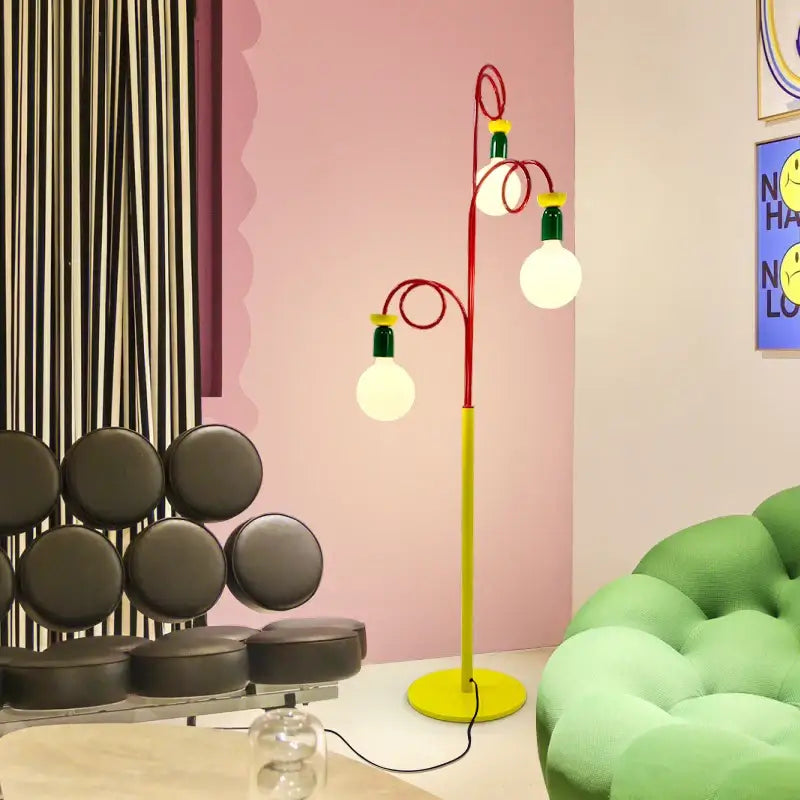 Vibrant red & yellow art led floor lamp for living room