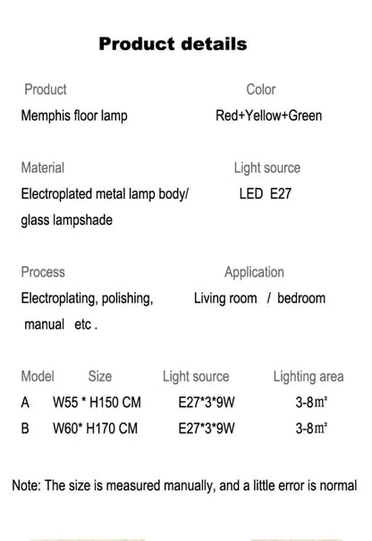 Vibrant red & yellow art led floor lamp for living room