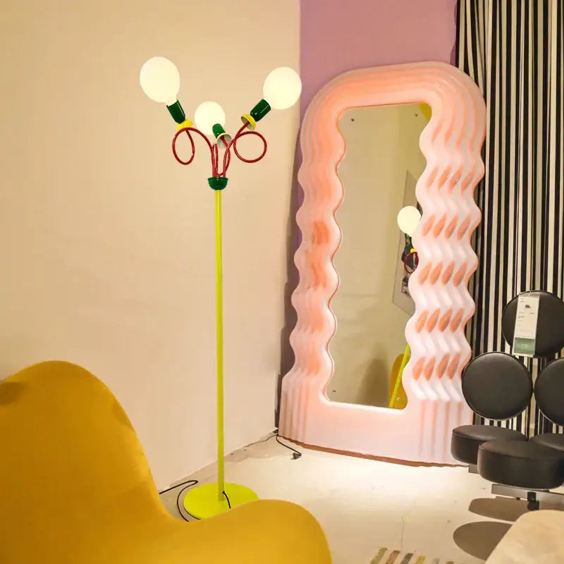 Vibrant red & yellow art led floor lamp for living room