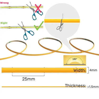Vibrant slim 4mm cob led strip lights bedroom linear tape lighting