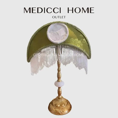 Victorian sage green crescent moon lampshade bedroom gold desk light