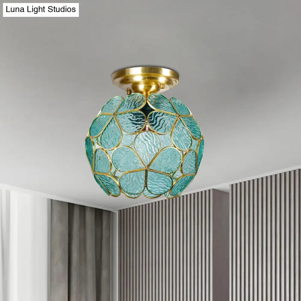 DecorBites™ Victorian Stained Glass Flower Ceiling Light in White/Pink/Orange Semi-Mount