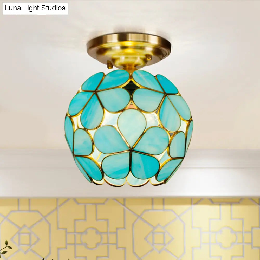 DecorBites™ Victorian Stained Glass Flower Ceiling Light in White/Pink/Orange Semi-Mount