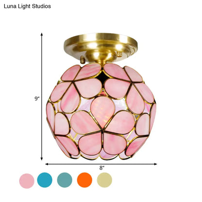 DecorBites™ Victorian Stained Glass Flower Ceiling Light in White/Pink/Orange Semi-Mount