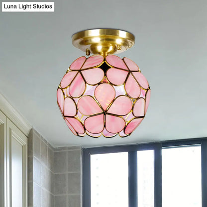 DecorBites™ Victorian Stained Glass Flower Ceiling Light in White/Pink/Orange Semi-Mount