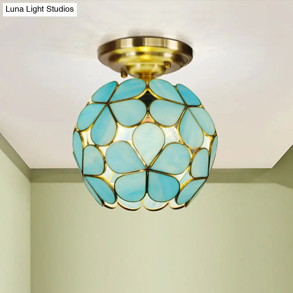 DecorBites™ Victorian Stained Glass Flower Ceiling Light in White/Pink/Orange Semi-Mount