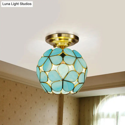 DecorBites™ Victorian Stained Glass Flower Ceiling Light in White/Pink/Orange Semi-Mount