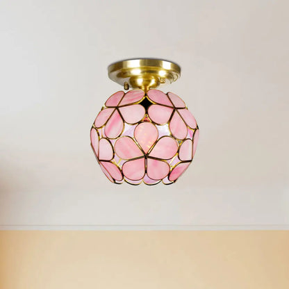 DecorBites™ Victorian Stained Glass Flower Ceiling Light in White/Pink/Orange Semi-Mount