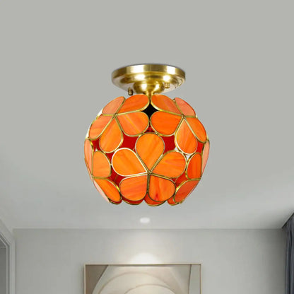 DecorBites™ Victorian Stained Glass Flower Ceiling Light in White/Pink/Orange Semi-Mount